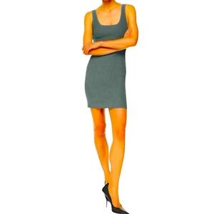 NEW Babaton Bodycon Knit Square Neck Light Grey Mini Dress S|P